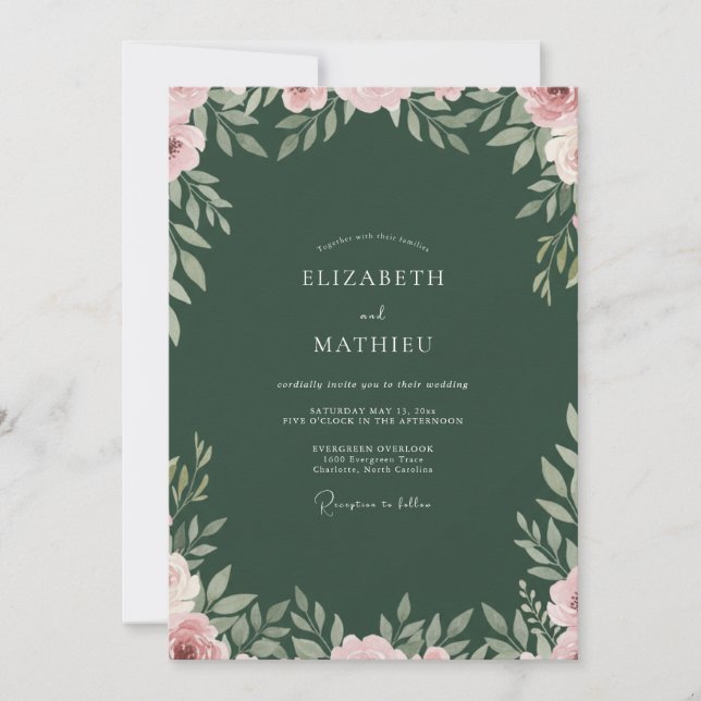 Invitación Boda con Corona de Peonía Forestal (Anverso)