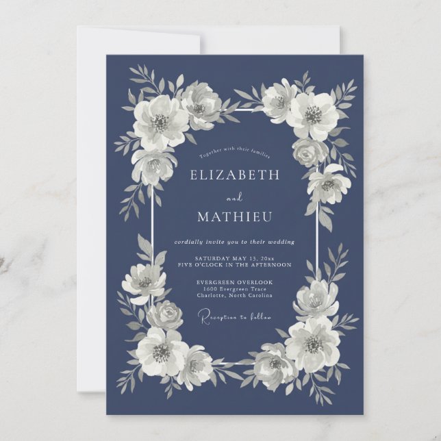 Invitación Boda con Corona Floral Marina (Anverso)