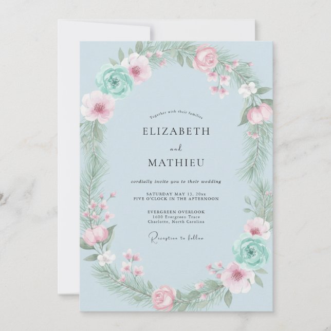 Invitación Boda con Corona Rosa Espuma de Mar (Anverso)