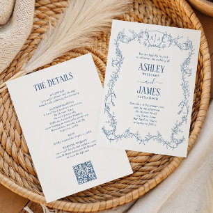 Invitación Boda con Cresta de Monograma de Acero Azul Rosa Di