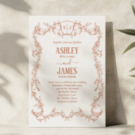 Invitación Boda con Cresta de Monograma de Terracota Rosa Div