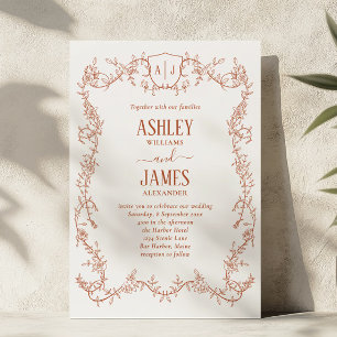 Invitación Boda con Cresta de Monograma de Terracota Rosa Div
