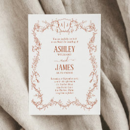 Invitación Boda con Cresta de Monograma de Terracota Rosa Div