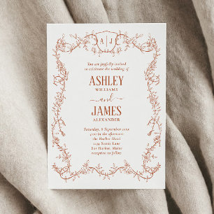 Invitación Boda con Cresta de Monograma de Terracota Rosa Div