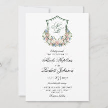 Boda con Cresta Floral Azul Polvoriento