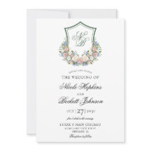 Boda con Cresta Floral Azul Polvoriento