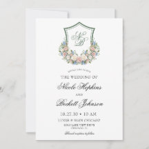 Boda con Cresta Floral Azul Polvoriento