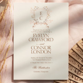 Invitación Boda con Cresta Floral de Rosa Elegante