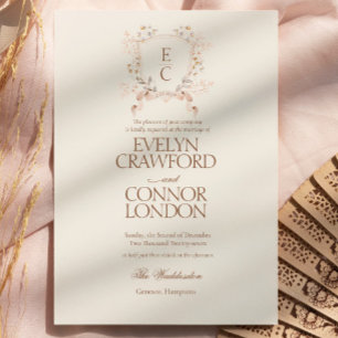 Invitación Boda con Cresta Floral de Rosa Elegante