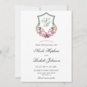 Invitación Boda con Cresta Floral Rosa