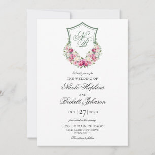 Invitación Boda con Cresta Floral Rosa