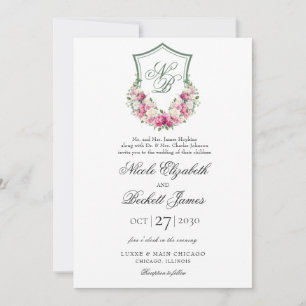 Invitación Boda con Cresta Floral Rosa