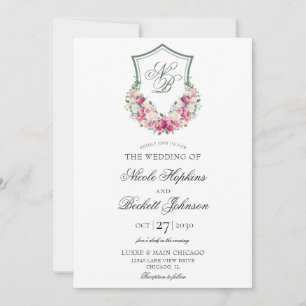 Invitación Boda con Cresta Floral Rosa