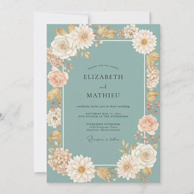 Invitación Boda con Dalia Acuática de Champán (Anverso)