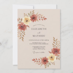 Invitación Boda con Dalia de Champán Terracota