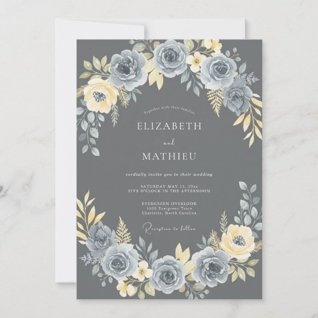 Invitación Boda con Dalia de Champán y Carbón (Anverso)