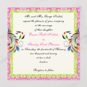 Invitación Boda con damasco de hojas de arco iris