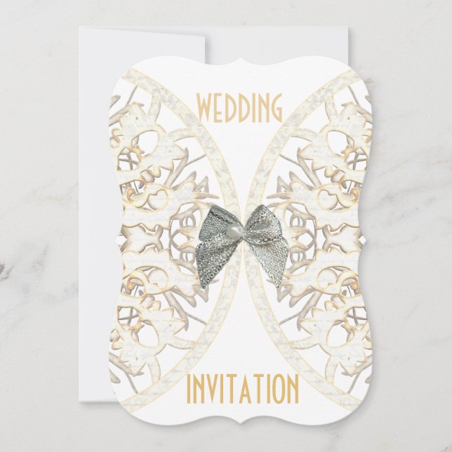 Invitación Boda con damasco de papel blanco de lujo (Anverso)