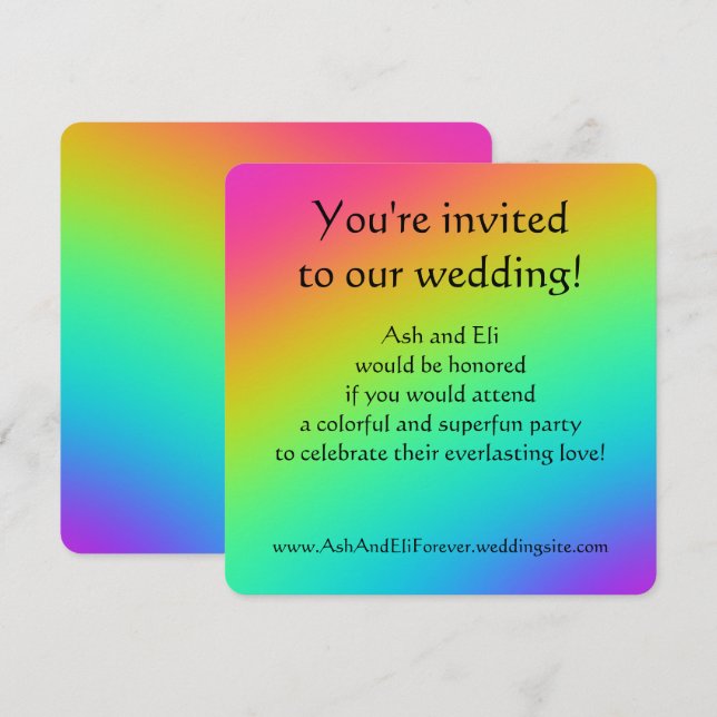 Invitación Boda con degradado de arcoíris brillante (Anverso / Reverso)