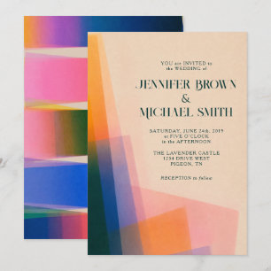 Invitación Boda con degradado de puesta de sol con prisma mod