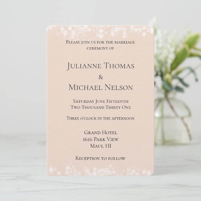 Invitación Boda con desenfoque blanco rubor de melocotón (Anverso de pie)