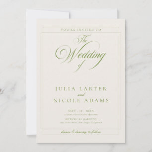 Invitación Boda con Detalles de Caligrafía en Marfil Verde Cl