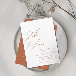 Invitación Boda con Detalles de Caligrafía en Terracota Rústi