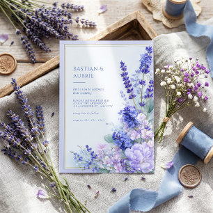 Invitación Boda con Doble Marco de Lavanda, Vincapervinca y O