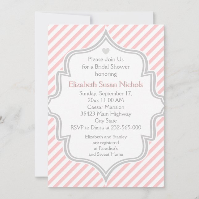 Invitación Boda con ducha de novia rosa, blanca y gris (Anverso)