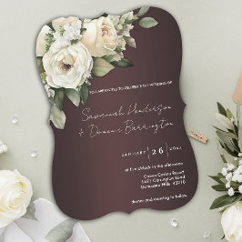 Invitación Boda con Elegancia Botánica y Rosas Blancas Marsal