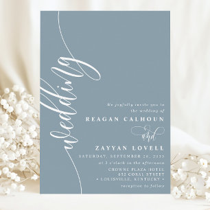 Invitación Boda con elegante escritura de caligrafía en azul 