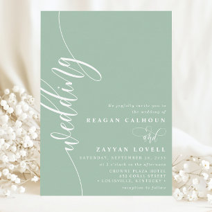 Invitación Boda con elegante escritura de caligrafía en menta