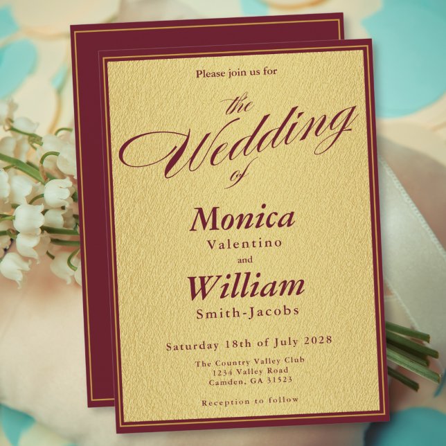 Invitación Boda con elegante escritura en burgundy dorado  (Subido por el creador)