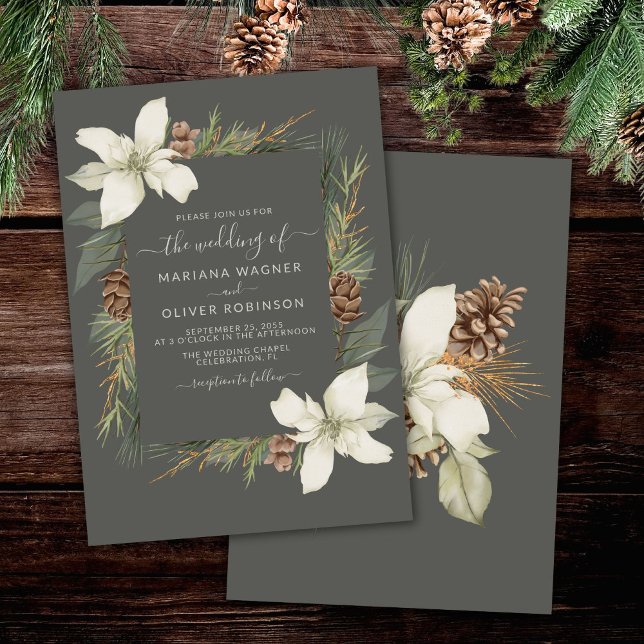 Invitación Boda con elegante letra script gris de invierno (Subido por el creador)