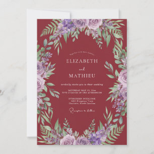 Invitación Boda con Embrace Floral Lujoso de Borgoña