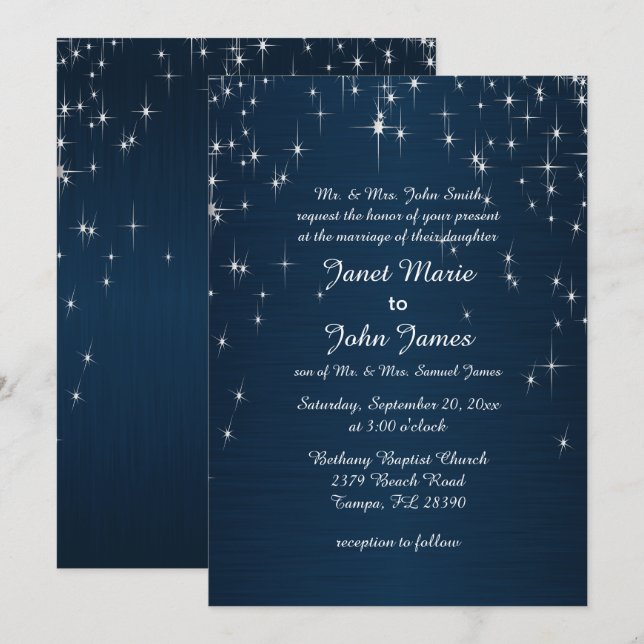 Invitación Boda con encanto de Star Struck | Azul marino (Anverso / Reverso)