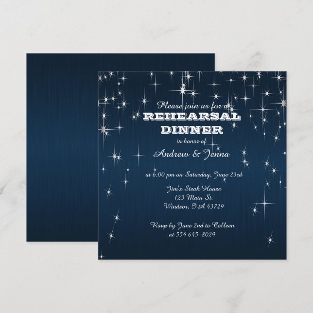 Invitación Boda con encanto de Star Struck | Azul marino (Anverso / Reverso)