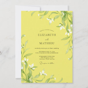 Invitación Boda con enredadera de color amarillo limón