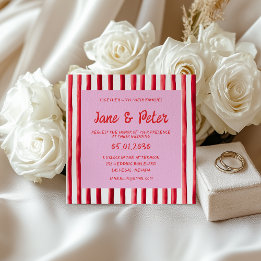 Invitación Boda con escritura a mano rosa y rayas rojas