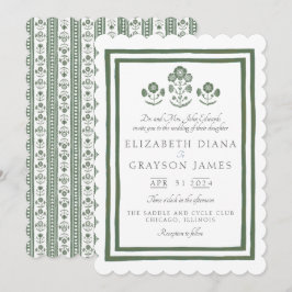 Invitación Boda con estampado botánico verde hierba en bloque