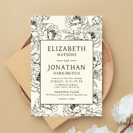 Invitación Boda con Estampado de Flores Beige