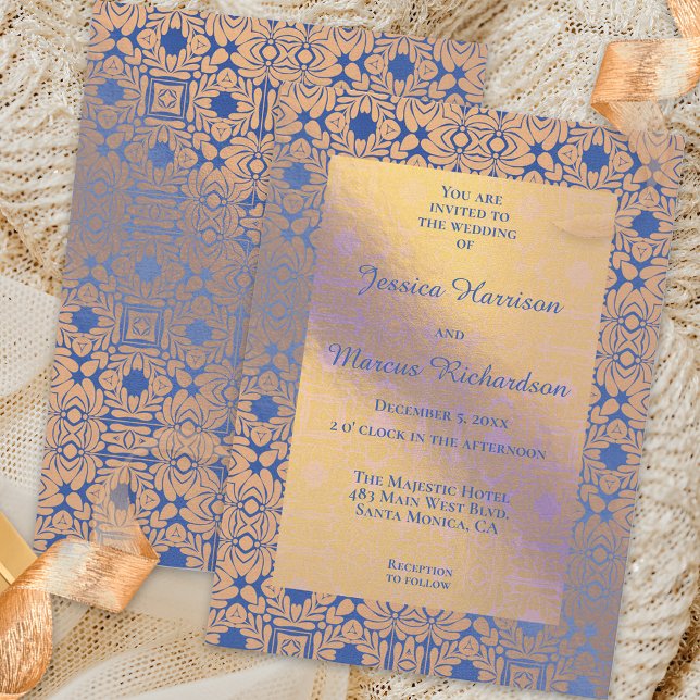 Invitación Boda con estampado floral en azul y Relieve metali (Subido por el creador)