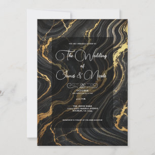 Invitación Boda con Estilo Chic Glam Negro con Efecto Mármol 