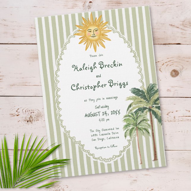 Invitación Boda con Estilo Costero Palma Sol (Coastal Chic Sun Palm Tree Wedding Invitation)