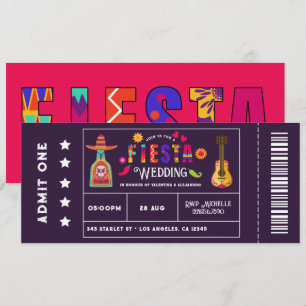 Invitación Boda con estilo de ticket de fiesta mexicana pecul