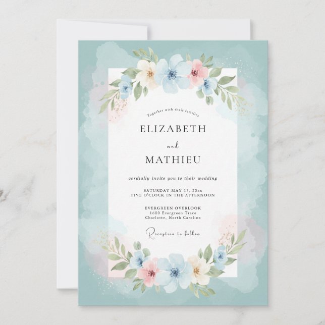 Invitación Boda con Estilo Floral Turquesa (Anverso)