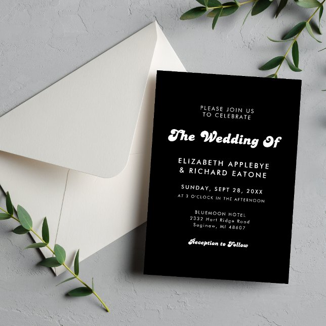 Invitación Boda con Estilo Retro en Blanco y Negro (Retro black and white wedding invitation creates a timeless, stylish feel for your day.)