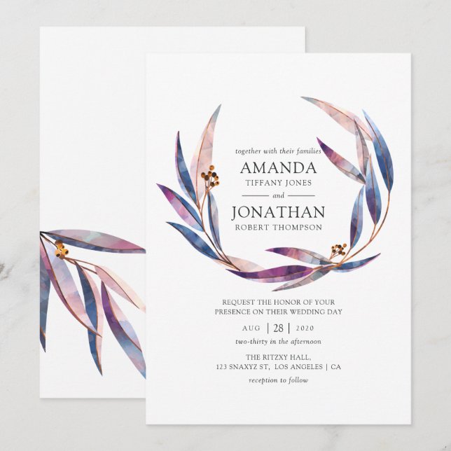 Invitación Boda con Eucalipto Acuarela (Anverso / Reverso)