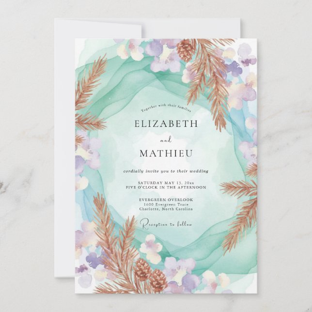 Invitación Boda con eucalipto de Pampas de cobre espuma de ma (Anverso)