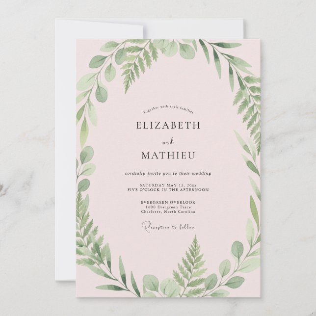 Invitación Boda con Eucalipto Follaje Oliva Rubor (Anverso)